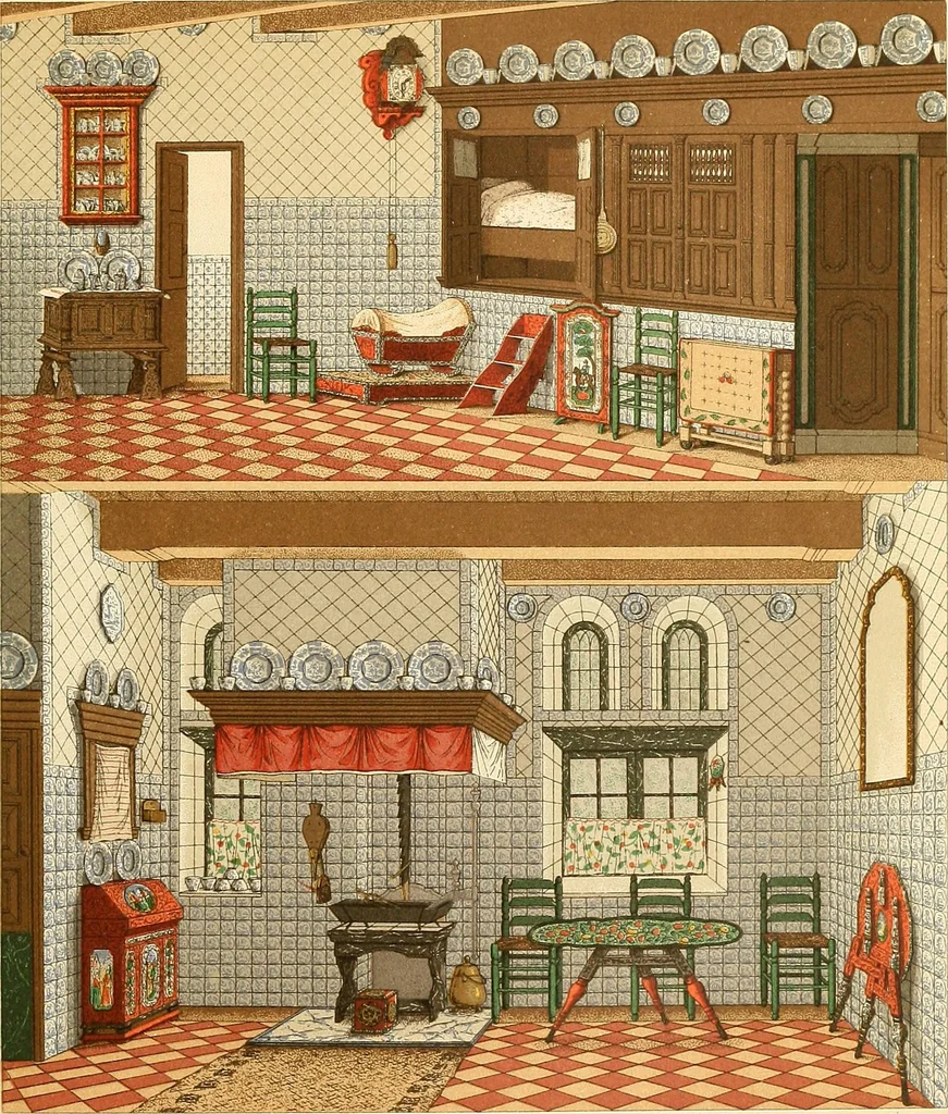 An illustration from Le costume historique. Cinq cents planches, trois cents en couleurs, or et argent, deux cents en camaieu. Types principaux du vêtement et de la parure, rapprochés de ceux de l'intérieur de l'habitation dans tous les temps et chez tous les peuples, avec de nombreux détails sur le mobilier, les armes, les objets usuels, les moyens de transport, etc, 1888, leaf 168