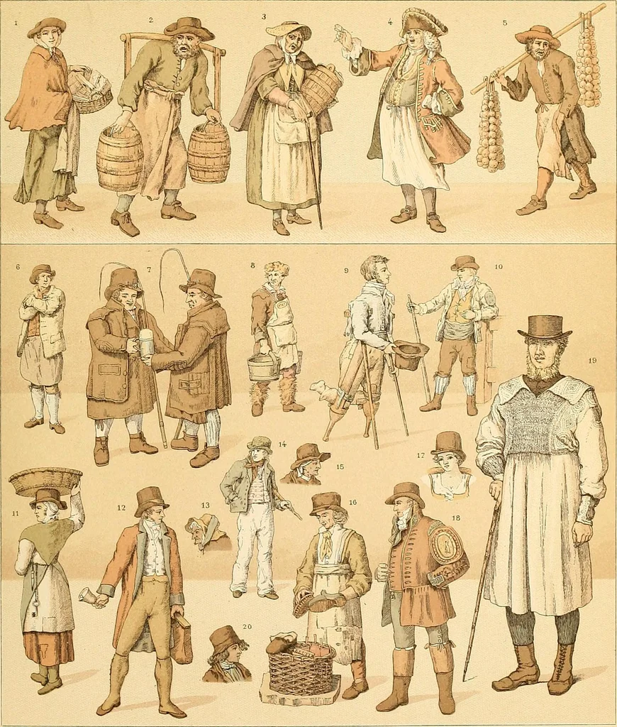 An illustration from Le costume historique. Cinq cents planches, trois cents en couleurs, or et argent, deux cents en camaieu. Types principaux du vêtement et de la parure, rapprochés de ceux de l'intérieur de l'habitation dans tous les temps et chez tous les peuples, avec de nombreux détails sur le mobilier, les armes, les objets usuels, les moyens de transport, etc, 1888, leaf 186