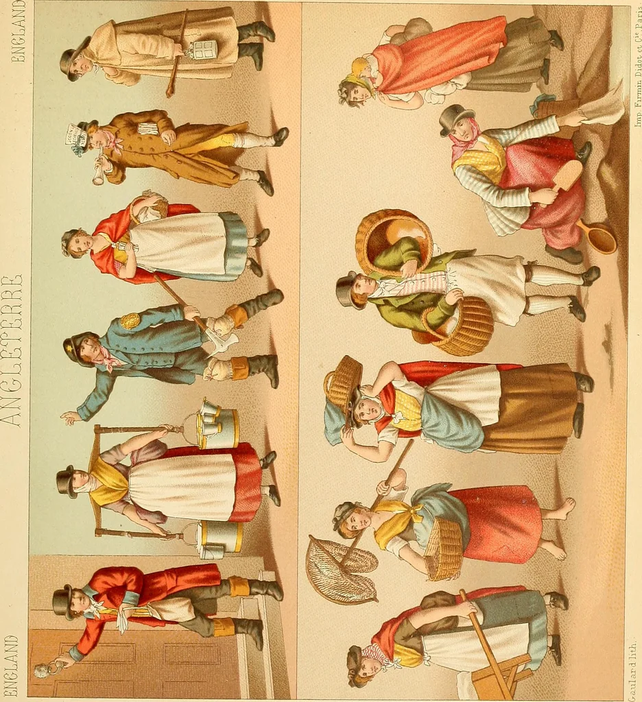 An illustration from Le costume historique. Cinq cents planches, trois cents en couleurs, or et argent, deux cents en camaieu. Types principaux du vêtement et de la parure, rapprochés de ceux de l'intérieur de l'habitation dans tous les temps et chez tous les peuples, avec de nombreux détails sur le mobilier, les armes, les objets usuels, les moyens de transport, etc, 1888, leaf 192