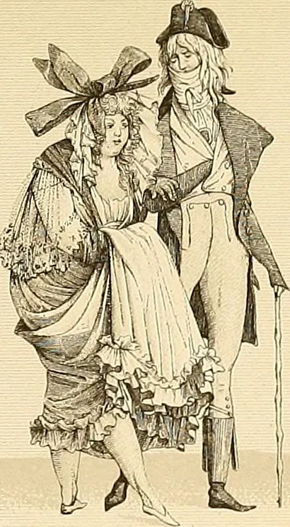 An illustration from Le costume historique. Cinq cents planches, trois cents en couleurs, or et argent, deux cents en camaieu. Types principaux du vêtement et de la parure, rapprochés de ceux de l'intérieur de l'habitation dans tous les temps et chez tous les peuples, avec de nombreux détails sur le mobilier, les armes, les objets usuels, les moyens de transport, etc, 1888, leaf 20