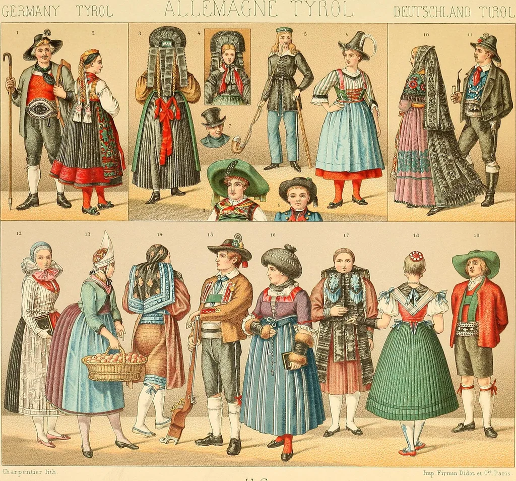 An illustration from Le costume historique. Cinq cents planches, trois cents en couleurs, or et argent, deux cents en camaieu. Types principaux du vêtement et de la parure, rapprochés de ceux de l'intérieur de l'habitation dans tous les temps et chez tous les peuples, avec de nombreux détails sur le mobilier, les armes, les objets usuels, les moyens de transport, etc, 1888, leaf 216