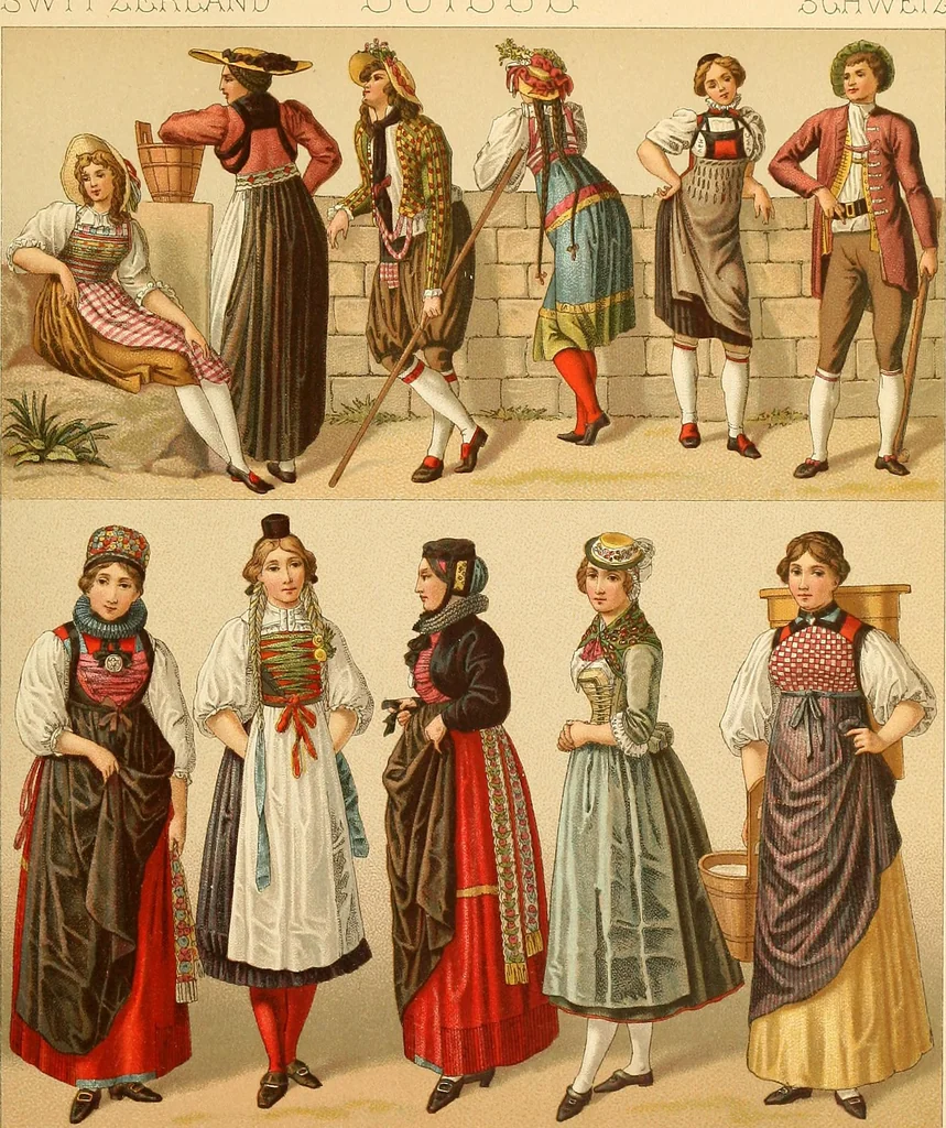 An illustration from Le costume historique. Cinq cents planches, trois cents en couleurs, or et argent, deux cents en camaieu. Types principaux du vêtement et de la parure, rapprochés de ceux de l'intérieur de l'habitation dans tous les temps et chez tous les peuples, avec de nombreux détails sur le mobilier, les armes, les objets usuels, les moyens de transport, etc, 1888, leaf 224