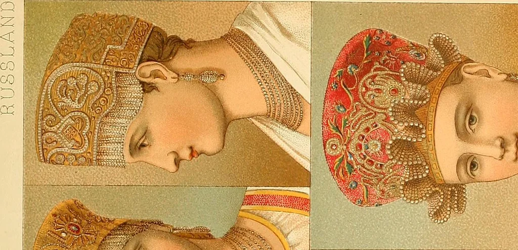 An illustration from Le costume historique. Cinq cents planches, trois cents en couleurs, or et argent, deux cents en camaieu. Types principaux du vêtement et de la parure, rapprochés de ceux de l'intérieur de l'habitation dans tous les temps et chez tous les peuples, avec de nombreux détails sur le mobilier, les armes, les objets usuels, les moyens de transport, etc, 1888, leaf 266