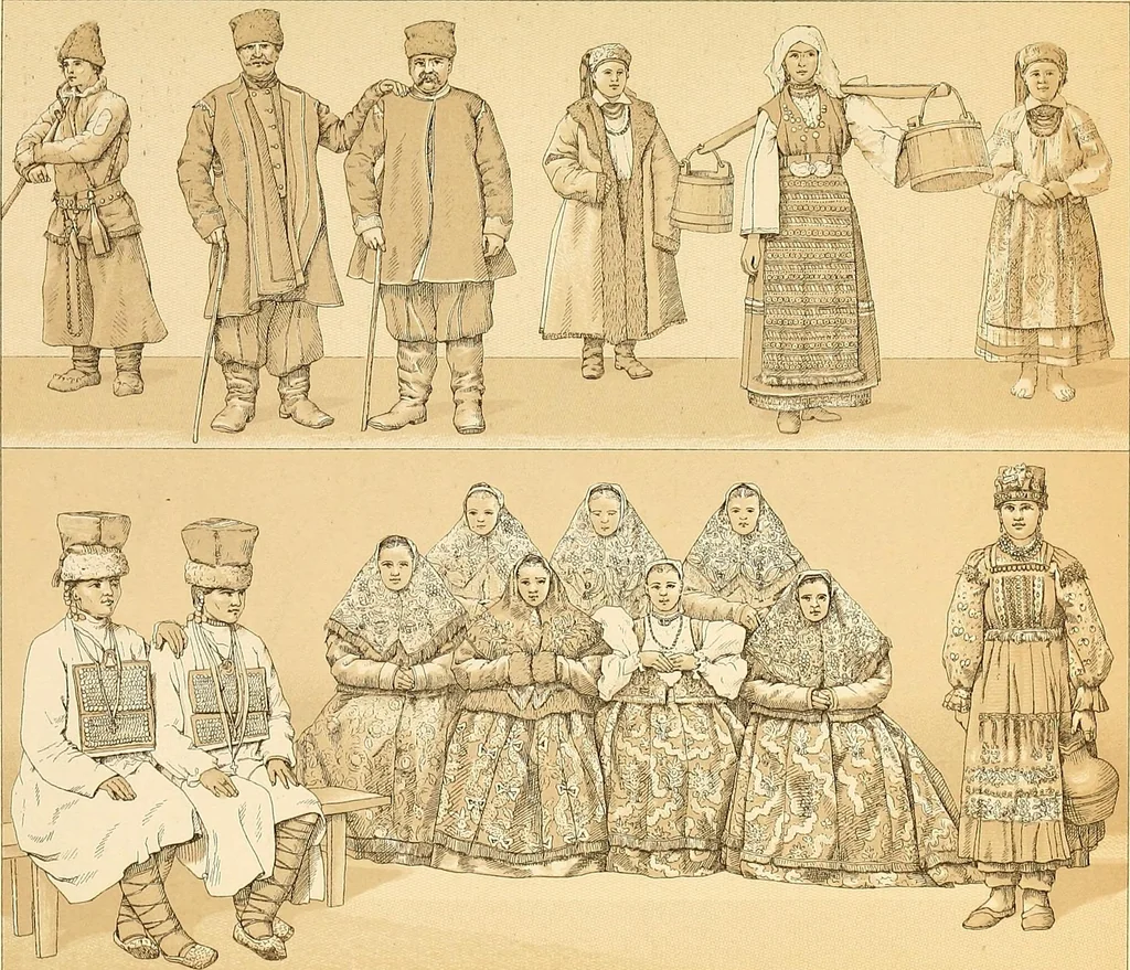 An illustration from Le costume historique. Cinq cents planches, trois cents en couleurs, or et argent, deux cents en camaieu. Types principaux du vêtement et de la parure, rapprochés de ceux de l'intérieur de l'habitation dans tous les temps et chez tous les peuples, avec de nombreux détails sur le mobilier, les armes, les objets usuels, les moyens de transport, etc, 1888, leaf 278