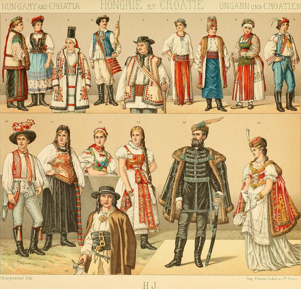 An illustration from Le costume historique. Cinq cents planches, trois cents en couleurs, or et argent, deux cents en camaieu. Types principaux du vêtement et de la parure, rapprochés de ceux de l'intérieur de l'habitation dans tous les temps et chez tous les peuples, avec de nombreux détails sur le mobilier, les armes, les objets usuels, les moyens de transport, etc, 1888, leaf 344