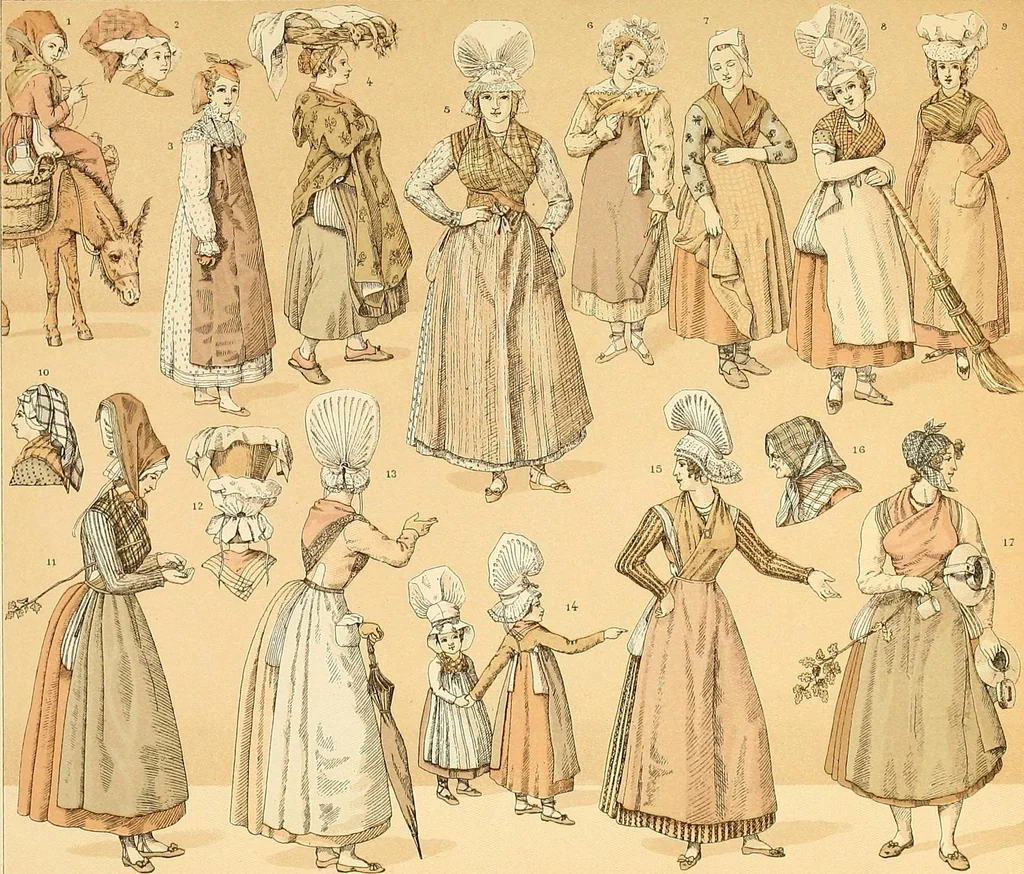 An illustration from Le costume historique. Cinq cents planches, trois cents en couleurs, or et argent, deux cents en camaieu. Types principaux du vêtement et de la parure, rapprochés de ceux de l'intérieur de l'habitation dans tous les temps et chez tous les peuples, avec de nombreux détails sur le mobilier, les armes, les objets usuels, les moyens de transport, etc, 1888, leaf 490