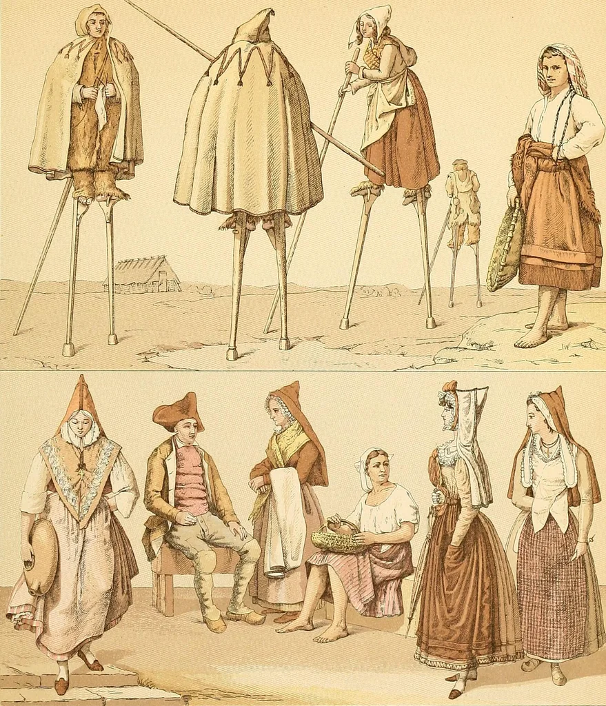 An illustration from Le costume historique. Cinq cents planches, trois cents en couleurs, or et argent, deux cents en camaieu. Types principaux du vêtement et de la parure, rapprochés de ceux de l'intérieur de l'habitation dans tous les temps et chez tous les peuples, avec de nombreux détails sur le mobilier, les armes, les objets usuels, les moyens de transport, etc, 1888, leaf 496