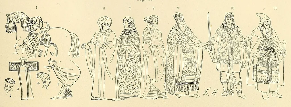 An illustration from Le costume, les armes, les bijoux, la céramique, les ustensiles, outils, objets mobiliers, etc. : chez les peuples anciens et modernes, 1896, leaf 73