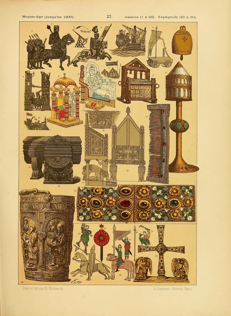 An illustration from Le costume, les armes, les bijoux, la céramique, les ustensiles, outils, objets mobiliers, etc. : chez les peuples anciens et modernes, 1896, leaf 191
