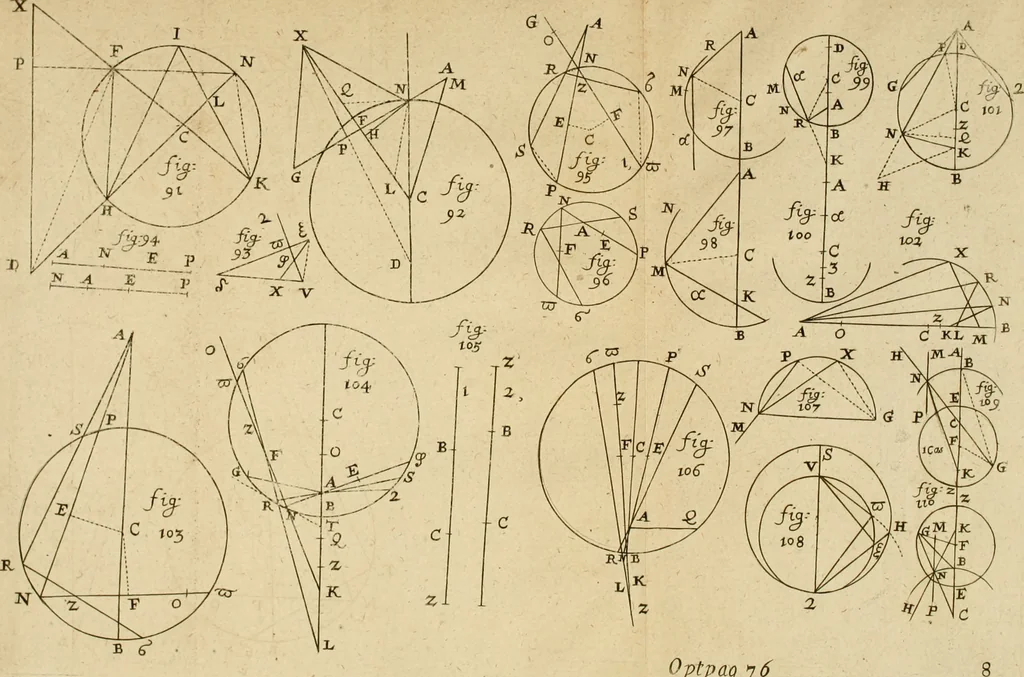 An illustration from Lectiones opticæ & geometricæ : in quibus phænomenon opticorum genuinæ rationes investigantur, ac exponuntur: et generalia curvarum linearum symptomata declarantur, 1674, leaf 108
