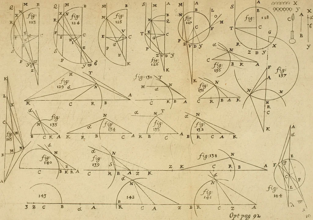 An illustration from Lectiones opticæ & geometricæ : in quibus phænomenon opticorum genuinæ rationes investigantur, ac exponuntur: et generalia curvarum linearum symptomata declarantur, 1674, leaf 128