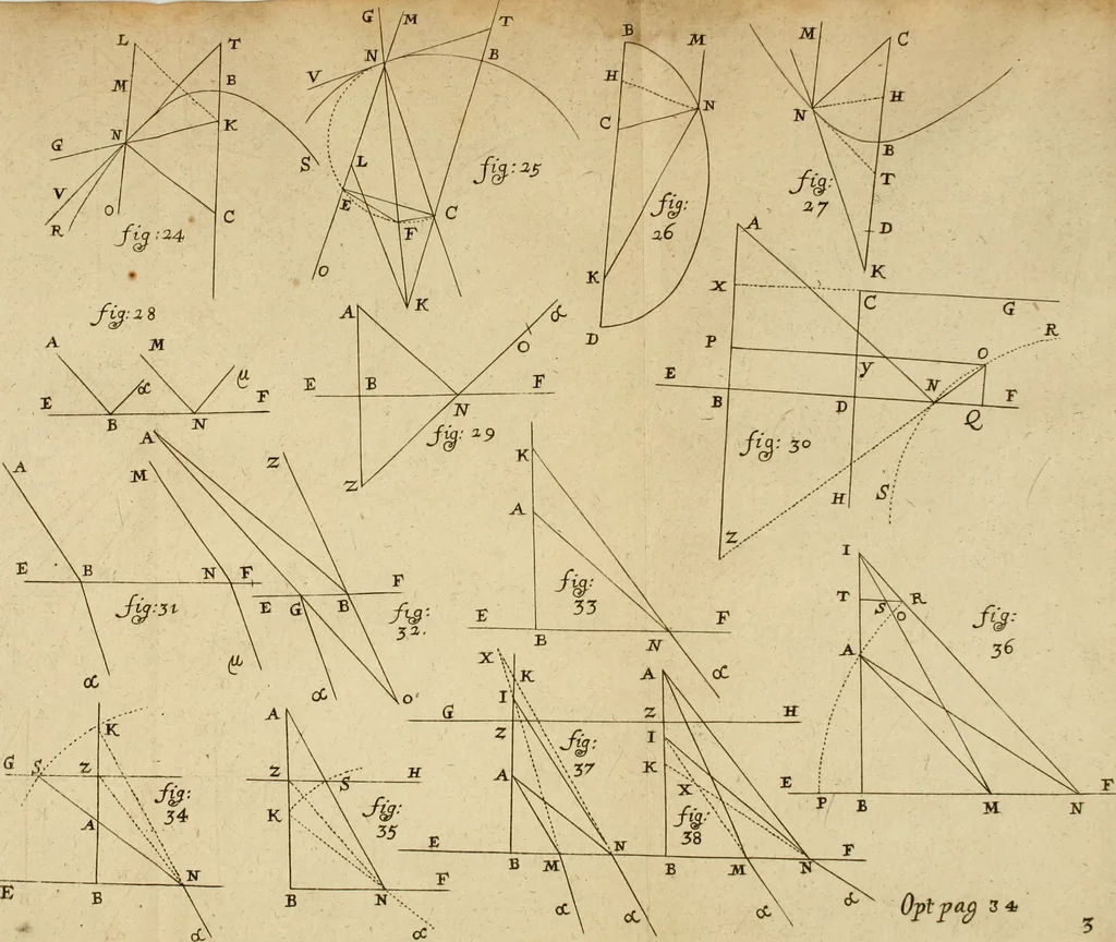 An illustration from Lectiones opticæ & geometricæ : in quibus phænomenon opticorum genuinæ rationes investigantur, ac exponuntur: et generalia curvarum linearum symptomata declarantur, 1674, leaf 56