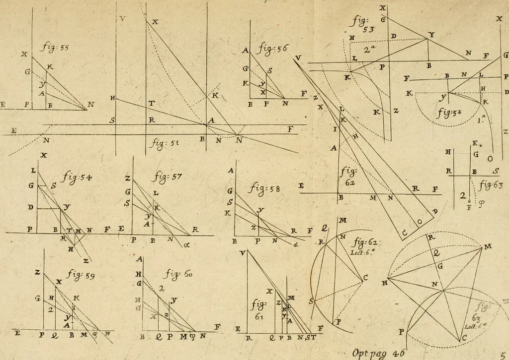 An illustration from Lectiones opticæ & geometricæ : in quibus phænomenon opticorum genuinæ rationes investigantur, ac exponuntur: et generalia curvarum linearum symptomata declarantur, 1674, leaf 72