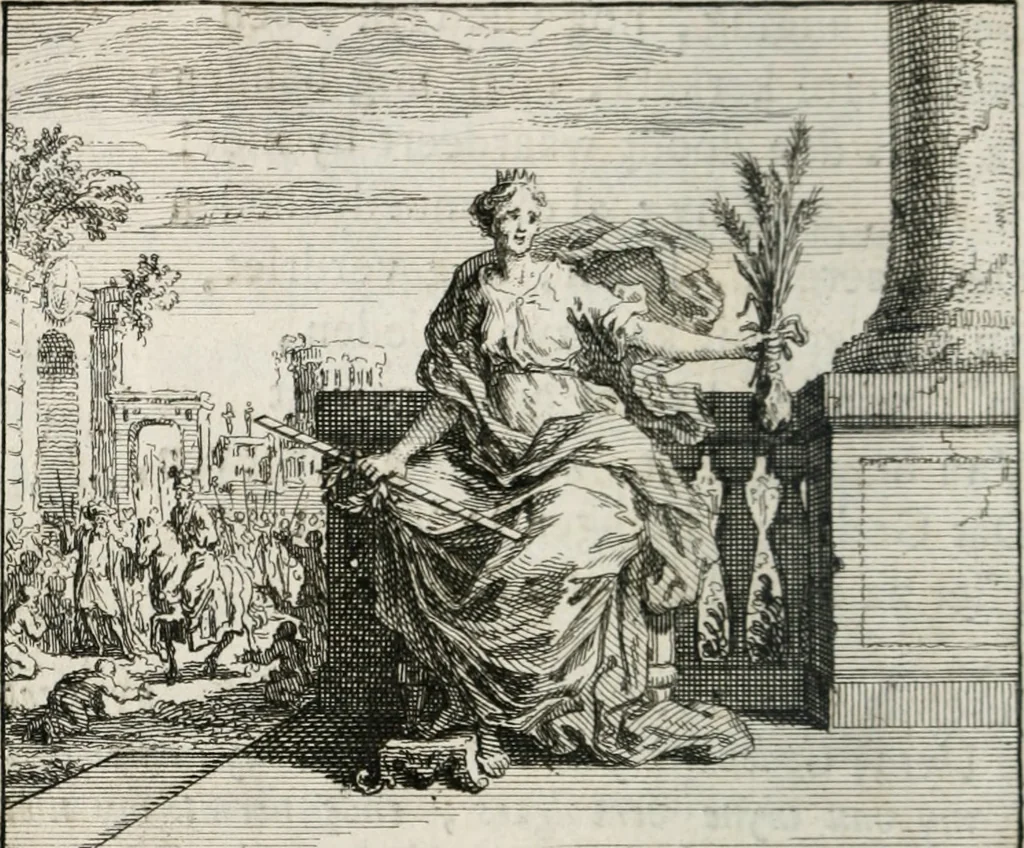 An illustration from Leerzaame zinnebeelden, en Bybel-stoffen : bestaande in Het leven van den propheet Elisa, Moses aanspraak aan Israël, en De verheugde Zacharias, 1756, leaf 107