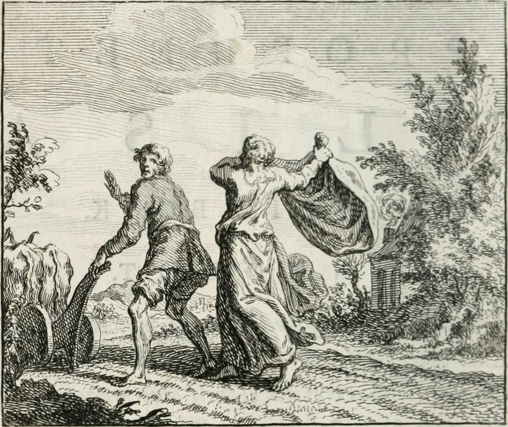 An illustration from Leerzaame zinnebeelden, en Bybel-stoffen : bestaande in Het leven van den propheet Elisa, Moses aanspraak aan Israël, en De verheugde Zacharias, 1756, leaf 119