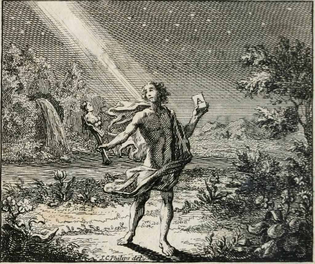 An illustration from Leerzaame zinnebeelden, en Bybel-stoffen : bestaande in Het leven van den propheet Elisa, Moses aanspraak aan Israël, en De verheugde Zacharias, 1756, leaf 15