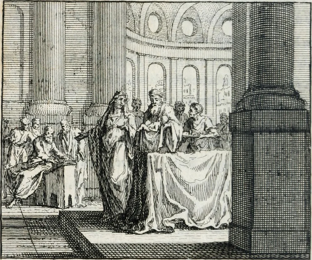 An illustration from Leerzaame zinnebeelden, en Bybel-stoffen : bestaande in Het leven van den propheet Elisa, Moses aanspraak aan Israël, en De verheugde Zacharias, 1756, leaf 227