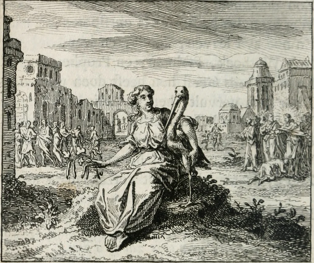 An illustration from Leerzaame zinnebeelden, en Bybel-stoffen : bestaande in Het leven van den propheet Elisa, Moses aanspraak aan Israël, en De verheugde Zacharias, 1756, leaf 27