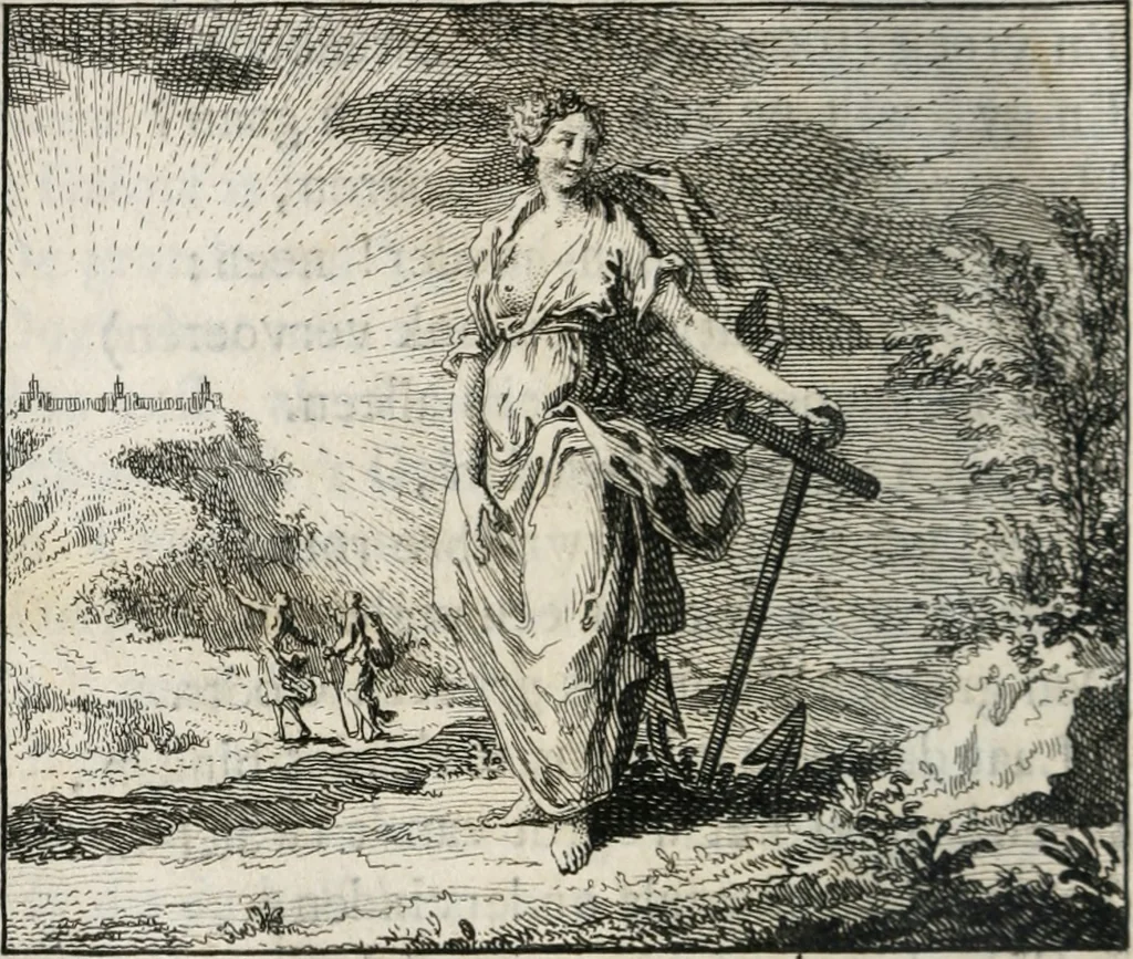 An illustration from Leerzaame zinnebeelden, en Bybel-stoffen : bestaande in Het leven van den propheet Elisa, Moses aanspraak aan Israël, en De verheugde Zacharias, 1756, leaf 43