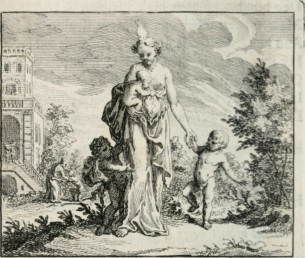 An illustration from Leerzaame zinnebeelden, en Bybel-stoffen : bestaande in Het leven van den propheet Elisa, Moses aanspraak aan Israël, en De verheugde Zacharias, 1756, leaf 47