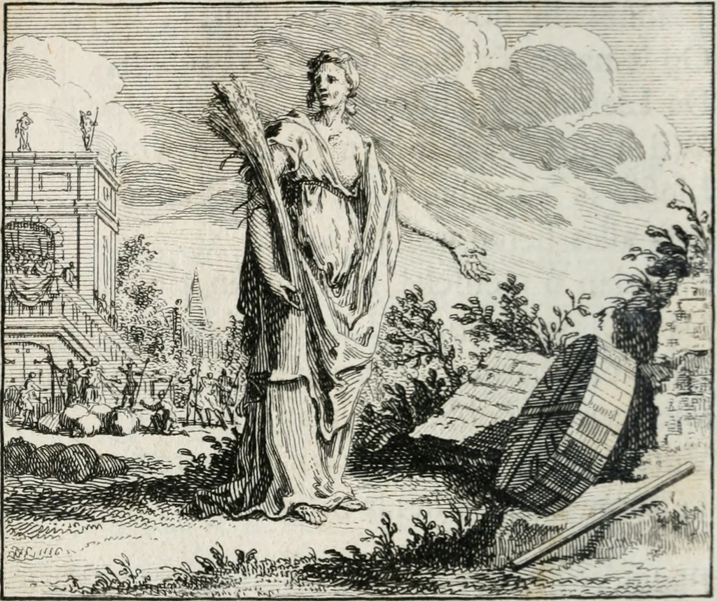 An illustration from Leerzaame zinnebeelden, en Bybel-stoffen : bestaande in Het leven van den propheet Elisa, Moses aanspraak aan Israël, en De verheugde Zacharias, 1756, leaf 51