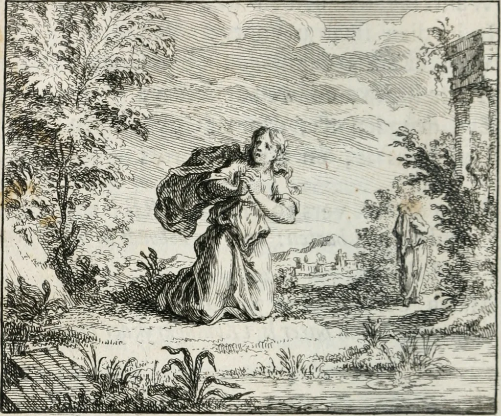 An illustration from Leerzaame zinnebeelden, en Bybel-stoffen : bestaande in Het leven van den propheet Elisa, Moses aanspraak aan Israël, en De verheugde Zacharias, 1756, leaf 79