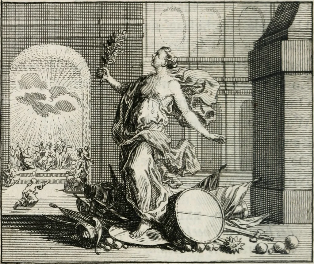 An illustration from Leerzaame zinnebeelden, en Bybel-stoffen : bestaande in Het leven van den propheet Elisa, Moses aanspraak aan Israël, en De verheugde Zacharias, 1756, leaf 99