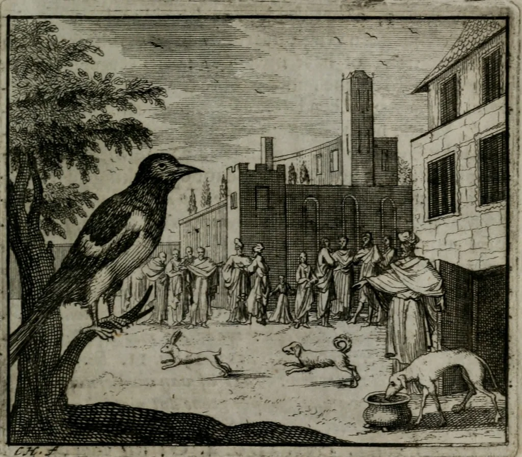 An illustration from Leerzame zinnebeelden : bestaande in christelyke bedenkingen door vergelykinge eeniger schepfelen ..., 1704, leaf 202