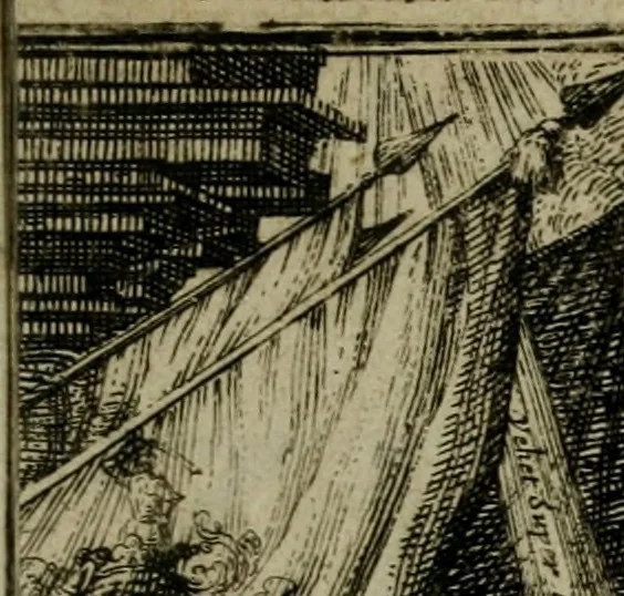 An illustration from Leeven en daden der doorluchtighste zee-helden en ontdeckers van landen deser eeuwen : beginnende met Christoffel Colombus, vinder van de nieuwe wereldt, en eyndigende met den roemruchtigen admirael M.A. de Ruyter, Ridd. &c. : vertoonende veel vreemde voorvallen, dappere verrichtingen, stoutmoedige bestieringen, en swaere zee-slagen, &c. : naeukeurigh, uyt veele geloofwaerdige schriften, en authentijcke stucken, by een gebracht, en beschreven, 1676, leaf 8