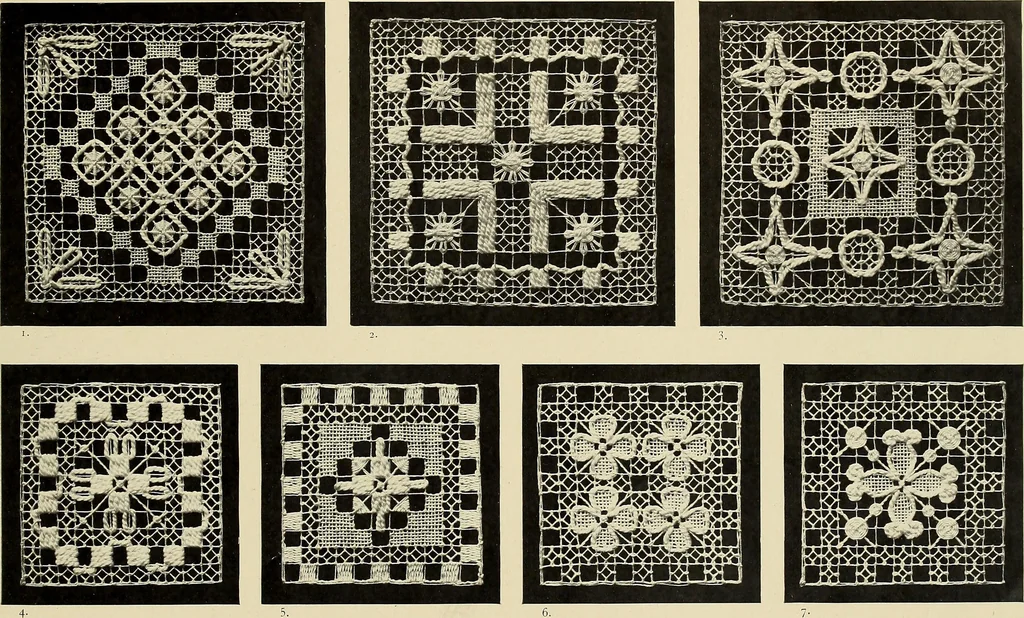 An illustration from Le filet-guipure, 1870, leaf 16