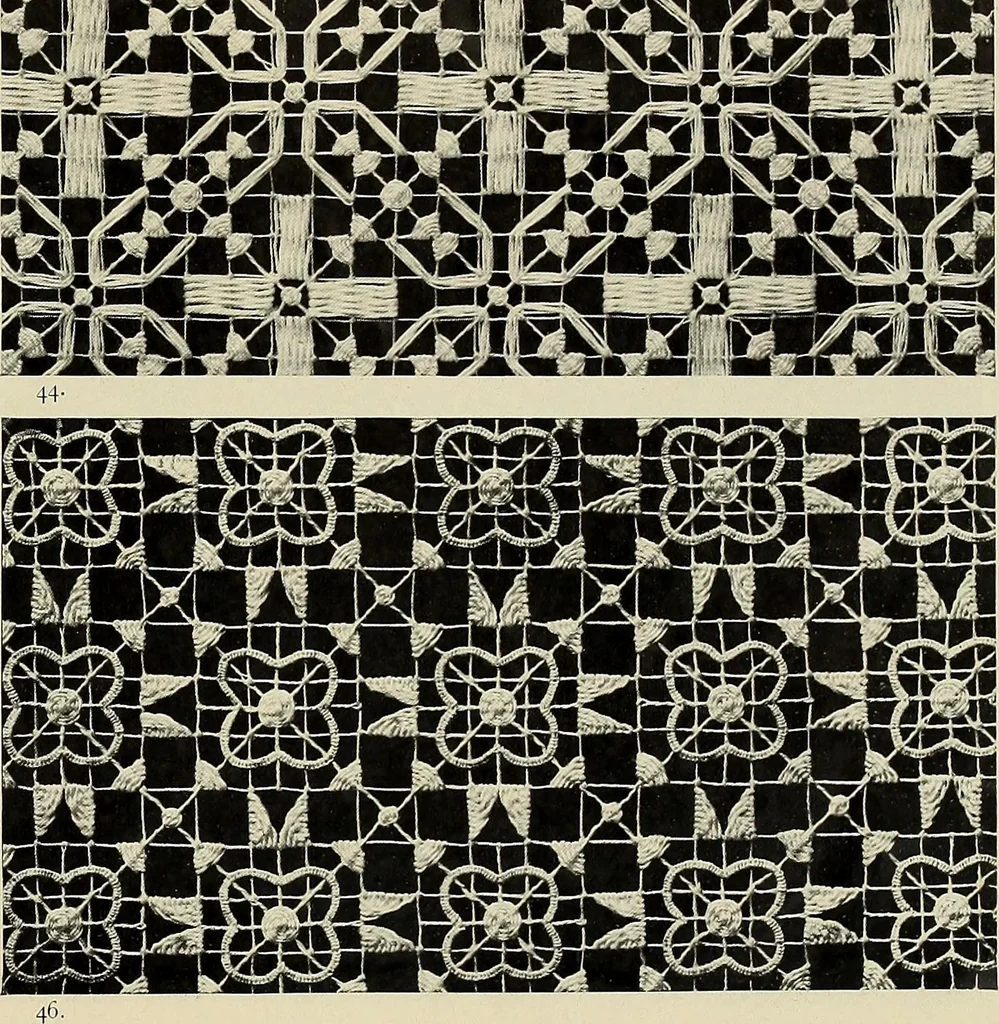An illustration from Le filet-guipure, 1870, leaf 24