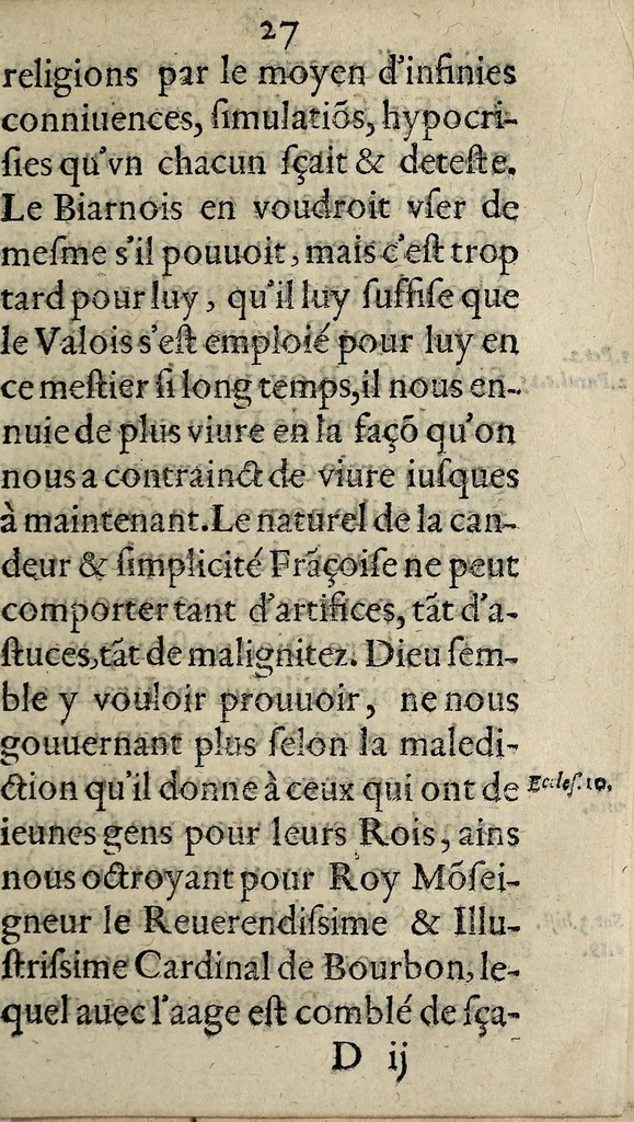 An illustration from Le fleau de Henry soy disant roy de Nauarre : Par lequel auec viues raisons il est chasse de la couronne de France, qu'impiement & tyranniquement il se veut vsurper., 1589, leaf 27
