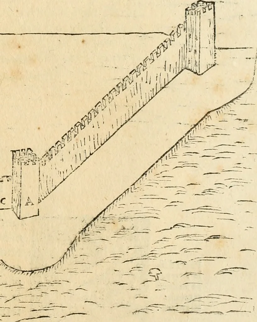 An illustration from Le fortificationi di Buonaiuto Lorini, nobile fiorentino ... : con l'aggiunta del sesto libro doue si mostra, con la scienza e con la pratica, l'ordine di fortificare le città & altri luoghi, con tutti gli auuertimenti, che più possono apportar benficio per la sicurtà delle fortezze .., 1609, leaf 164