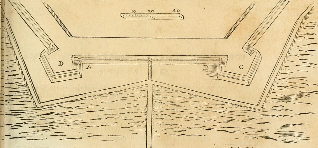 An illustration from Le fortificationi di Buonaiuto Lorini, nobile fiorentino ... : con l'aggiunta del sesto libro doue si mostra, con la scienza e con la pratica, l'ordine di fortificare le città & altri luoghi, con tutti gli auuertimenti, che più possono apportar benficio per la sicurtà delle fortezze .., 1609, leaf 166
