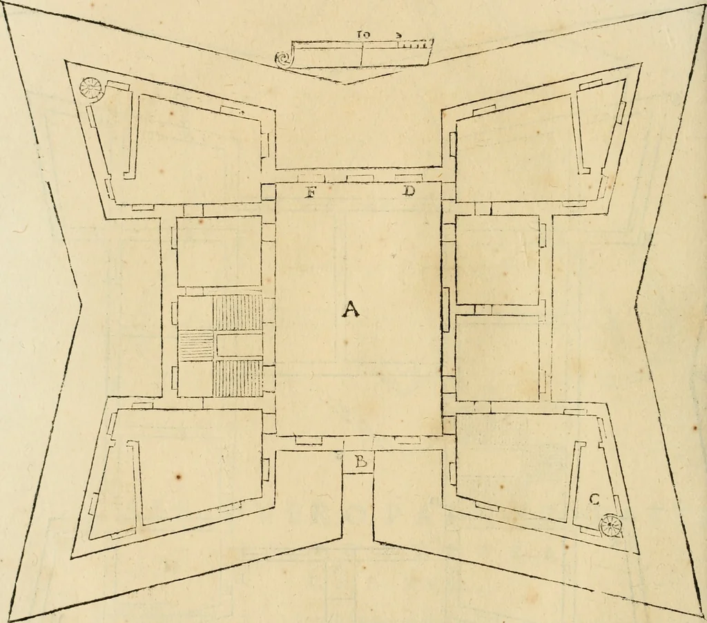 An illustration from Le fortificationi di Buonaiuto Lorini, nobile fiorentino ... : con l'aggiunta del sesto libro doue si mostra, con la scienza e con la pratica, l'ordine di fortificare le città & altri luoghi, con tutti gli auuertimenti, che più possono apportar benficio per la sicurtà delle fortezze .., 1609, leaf 179