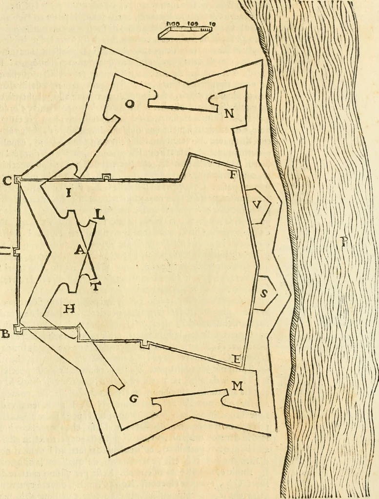 An illustration from Le fortificationi di Buonaiuto Lorini, nobile fiorentino ... : con l'aggiunta del sesto libro doue si mostra, con la scienza e con la pratica, l'ordine di fortificare le città & altri luoghi, con tutti gli auuertimenti, che più possono apportar benficio per la sicurtà delle fortezze .., 1609, leaf 192