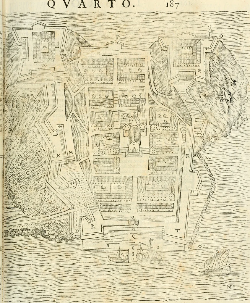An illustration from Le fortificationi di Buonaiuto Lorini, nobile fiorentino ... : con l'aggiunta del sesto libro doue si mostra, con la scienza e con la pratica, l'ordine di fortificare le città & altri luoghi, con tutti gli auuertimenti, che più possono apportar benficio per la sicurtà delle fortezze .., 1609, leaf 196