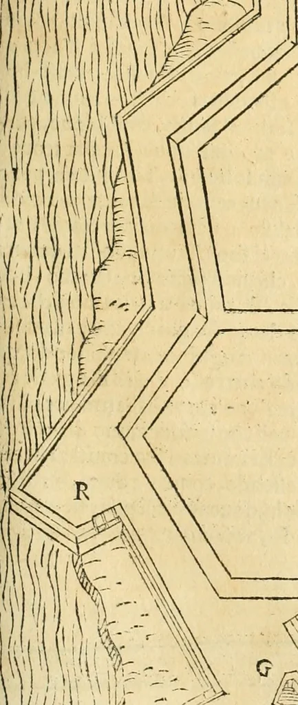 An illustration from Le fortificationi di Buonaiuto Lorini, nobile fiorentino ... : con l'aggiunta del sesto libro doue si mostra, con la scienza e con la pratica, l'ordine di fortificare le città & altri luoghi, con tutti gli auuertimenti, che più possono apportar benficio per la sicurtà delle fortezze .., 1609, leaf 198