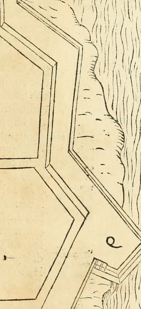 An illustration from Le fortificationi di Buonaiuto Lorini, nobile fiorentino ... : con l'aggiunta del sesto libro doue si mostra, con la scienza e con la pratica, l'ordine di fortificare le città & altri luoghi, con tutti gli auuertimenti, che più possono apportar benficio per la sicurtà delle fortezze .., 1609, leaf 198