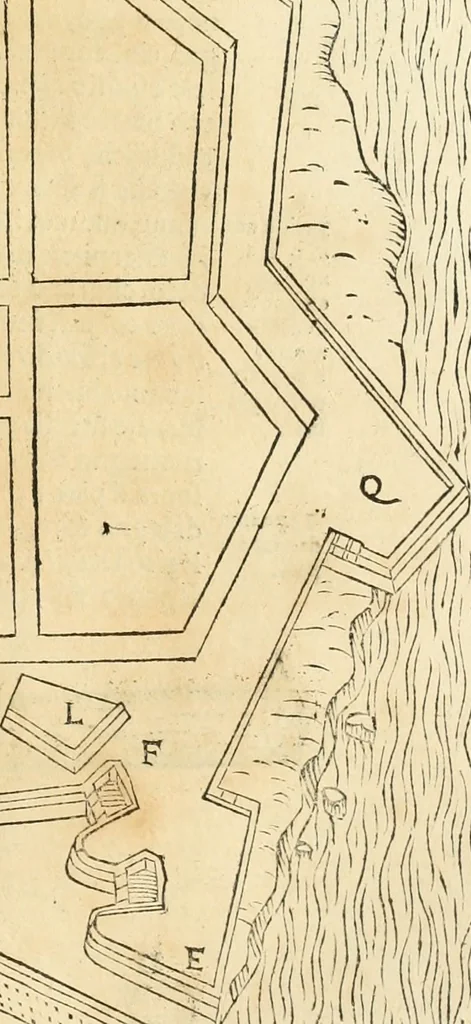 An illustration from Le fortificationi di Buonaiuto Lorini, nobile fiorentino ... : con l'aggiunta del sesto libro doue si mostra, con la scienza e con la pratica, l'ordine di fortificare le città & altri luoghi, con tutti gli auuertimenti, che più possono apportar benficio per la sicurtà delle fortezze .., 1609, leaf 198