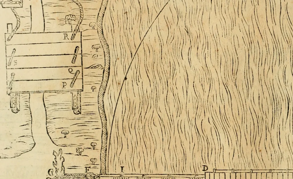 An illustration from Le fortificationi di Buonaiuto Lorini, nobile fiorentino ... : con l'aggiunta del sesto libro doue si mostra, con la scienza e con la pratica, l'ordine di fortificare le città & altri luoghi, con tutti gli auuertimenti, che più possono apportar benficio per la sicurtà delle fortezze .., 1609, leaf 255