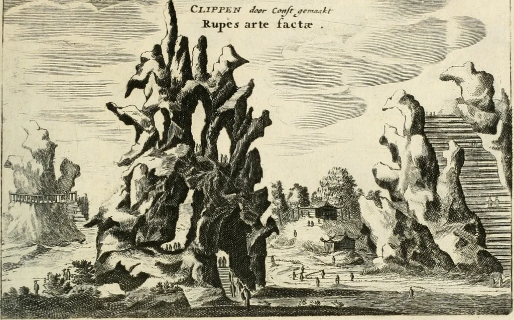 An illustration from Legatio batavica ad magnum Tartariæ chamum Sungteium, modernum Sinæ imperatorem. Historiarum narratione, quæ legatis in provinciis Quantung, Kiangsi, Nanking, Xantung, Peking, & aula imperatoriâ ab anno 1665 ad annum 1657 obtigerunt, ut & ardua Sinensium in bello tartarico fortunâ, provinciarum accurata geographia, urbium delineatione, nec non artis & naturæ miraculis ex animalium, vegetabilium, mineralium genere per centum & quinquaginta æneas figuras passim illustrata & conscripta vernacule, 1668, leaf 102