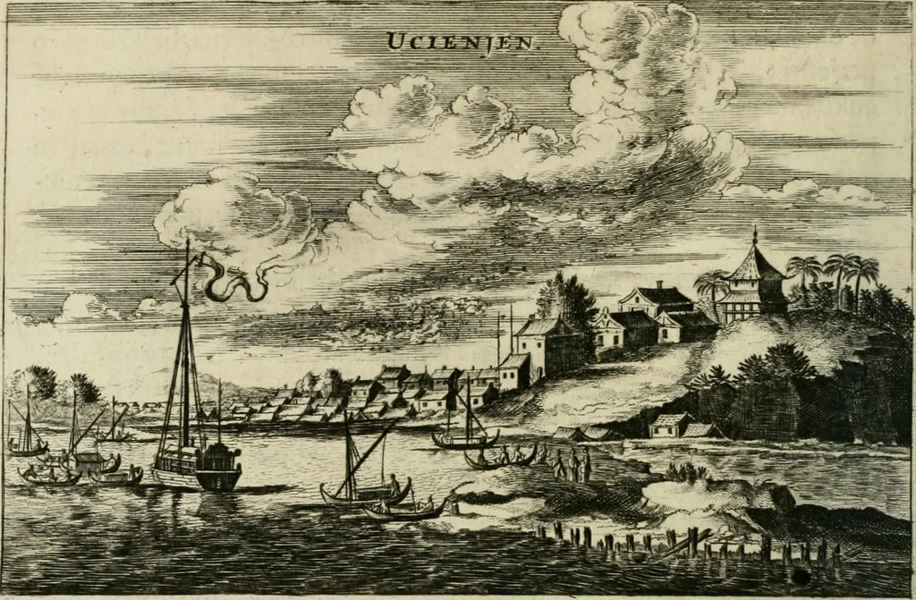 An illustration from Legatio batavica ad magnum Tartariæ chamum Sungteium, modernum Sinæ imperatorem. Historiarum narratione, quæ legatis in provinciis Quantung, Kiangsi, Nanking, Xantung, Peking, & aula imperatoriâ ab anno 1665 ad annum 1657 obtigerunt, ut & ardua Sinensium in bello tartarico fortunâ, provinciarum accurata geographia, urbium delineatione, nec non artis & naturæ miraculis ex animalium, vegetabilium, mineralium genere per centum & quinquaginta æneas figuras passim illustrata & conscripta vernacule, 1668, leaf 115