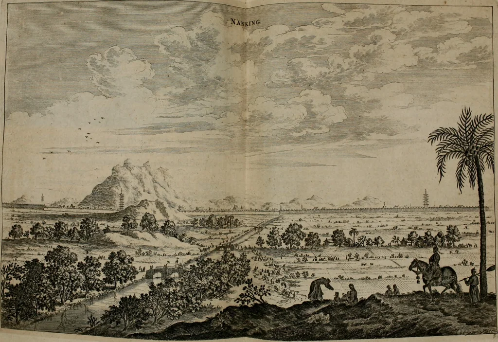An illustration from Legatio batavica ad magnum Tartariæ chamum Sungteium, modernum Sinæ imperatorem. Historiarum narratione, quæ legatis in provinciis Quantung, Kiangsi, Nanking, Xantung, Peking, & aula imperatoriâ ab anno 1665 ad annum 1657 obtigerunt, ut & ardua Sinensium in bello tartarico fortunâ, provinciarum accurata geographia, urbium delineatione, nec non artis & naturæ miraculis ex animalium, vegetabilium, mineralium genere per centum & quinquaginta æneas figuras passim illustrata & conscripta vernacule, 1668, leaf 117