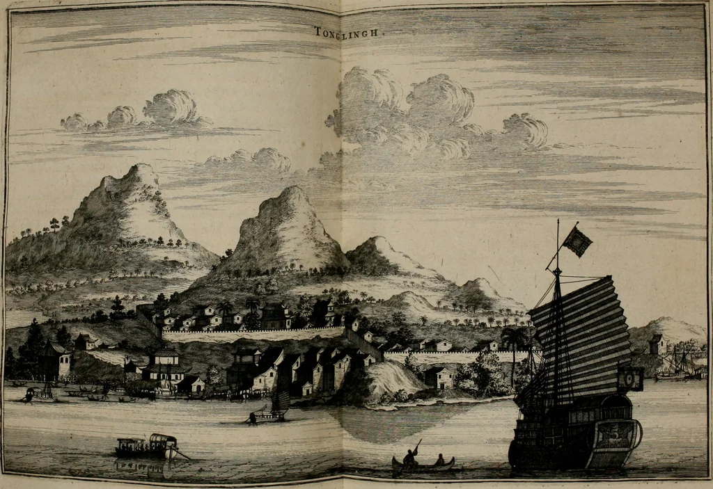 An illustration from Legatio batavica ad magnum Tartariæ chamum Sungteium, modernum Sinæ imperatorem. Historiarum narratione, quæ legatis in provinciis Quantung, Kiangsi, Nanking, Xantung, Peking, & aula imperatoriâ ab anno 1665 ad annum 1657 obtigerunt, ut & ardua Sinensium in bello tartarico fortunâ, provinciarum accurata geographia, urbium delineatione, nec non artis & naturæ miraculis ex animalium, vegetabilium, mineralium genere per centum & quinquaginta æneas figuras passim illustrata & conscripta vernacule, 1668, leaf 129