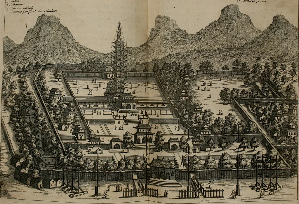 An illustration from Legatio batavica ad magnum Tartariæ chamum Sungteium, modernum Sinæ imperatorem. Historiarum narratione, quæ legatis in provinciis Quantung, Kiangsi, Nanking, Xantung, Peking, & aula imperatoriâ ab anno 1665 ad annum 1657 obtigerunt, ut & ardua Sinensium in bello tartarico fortunâ, provinciarum accurata geographia, urbium delineatione, nec non artis & naturæ miraculis ex animalium, vegetabilium, mineralium genere per centum & quinquaginta æneas figuras passim illustrata & conscripta vernacule, 1668, leaf 147
