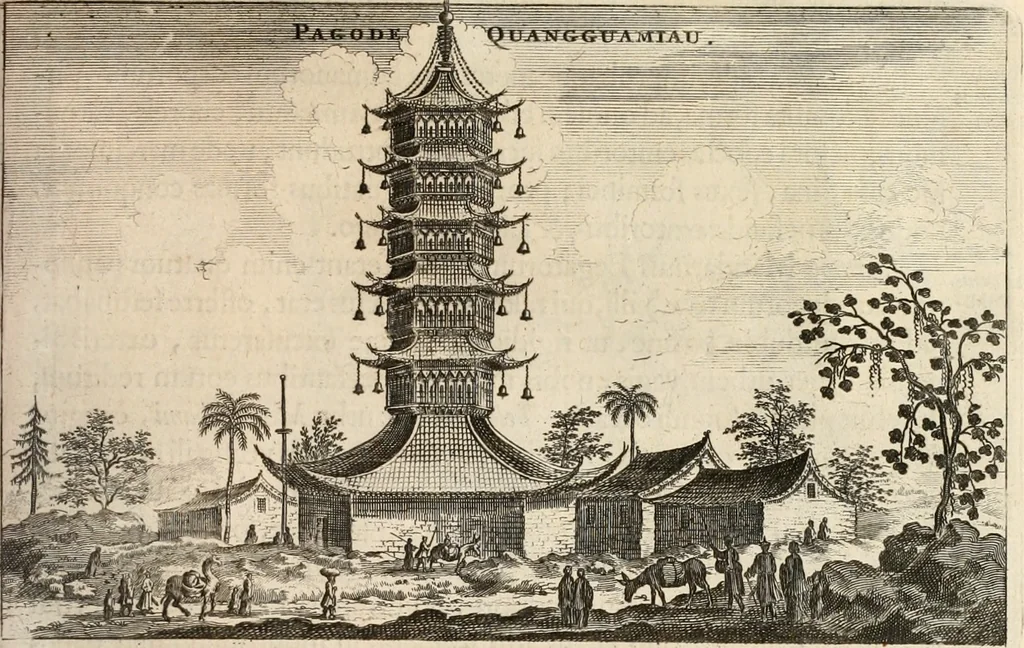 An illustration from Legatio batavica ad magnum Tartariæ chamum Sungteium, modernum Sinæ imperatorem. Historiarum narratione, quæ legatis in provinciis Quantung, Kiangsi, Nanking, Xantung, Peking, & aula imperatoriâ ab anno 1665 ad annum 1657 obtigerunt, ut & ardua Sinensium in bello tartarico fortunâ, provinciarum accurata geographia, urbium delineatione, nec non artis & naturæ miraculis ex animalium, vegetabilium, mineralium genere per centum & quinquaginta æneas figuras passim illustrata & conscripta vernacule, 1668, leaf 156