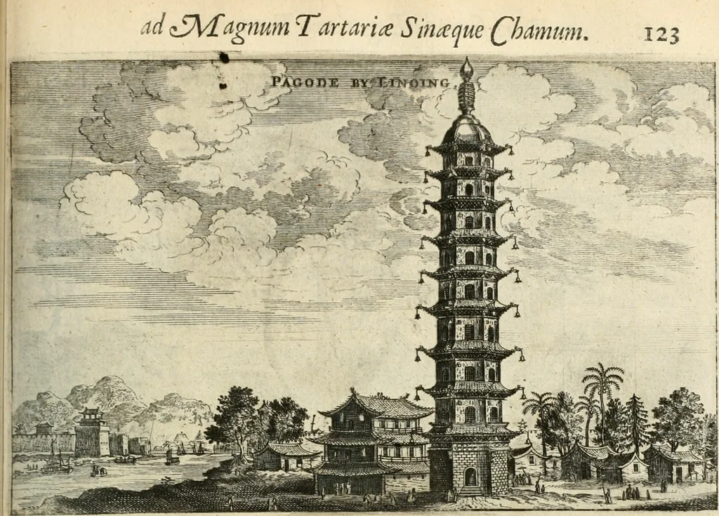 An illustration from Legatio batavica ad magnum Tartariæ chamum Sungteium, modernum Sinæ imperatorem. Historiarum narratione, quæ legatis in provinciis Quantung, Kiangsi, Nanking, Xantung, Peking, & aula imperatoriâ ab anno 1665 ad annum 1657 obtigerunt, ut & ardua Sinensium in bello tartarico fortunâ, provinciarum accurata geographia, urbium delineatione, nec non artis & naturæ miraculis ex animalium, vegetabilium, mineralium genere per centum & quinquaginta æneas figuras passim illustrata & conscripta vernacule, 1668, leaf 188