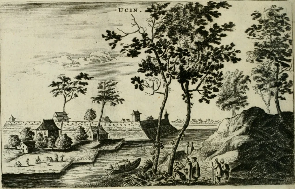 An illustration from Legatio batavica ad magnum Tartariæ chamum Sungteium, modernum Sinæ imperatorem. Historiarum narratione, quæ legatis in provinciis Quantung, Kiangsi, Nanking, Xantung, Peking, & aula imperatoriâ ab anno 1665 ad annum 1657 obtigerunt, ut & ardua Sinensium in bello tartarico fortunâ, provinciarum accurata geographia, urbium delineatione, nec non artis & naturæ miraculis ex animalium, vegetabilium, mineralium genere per centum & quinquaginta æneas figuras passim illustrata & conscripta vernacule, 1668, leaf 189