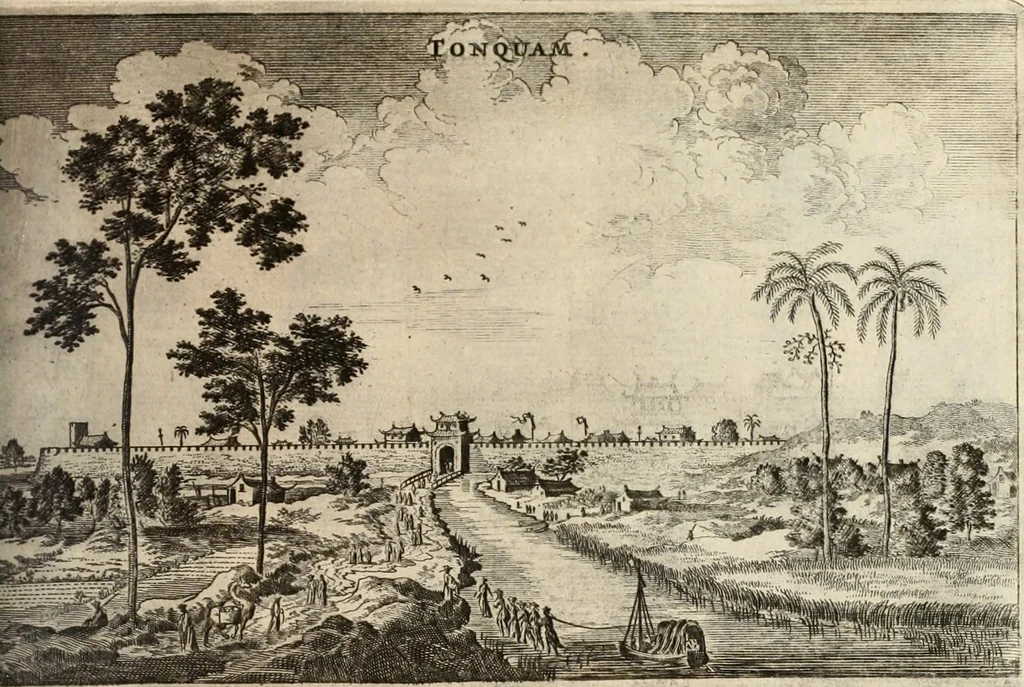 An illustration from Legatio batavica ad magnum Tartariæ chamum Sungteium, modernum Sinæ imperatorem. Historiarum narratione, quæ legatis in provinciis Quantung, Kiangsi, Nanking, Xantung, Peking, & aula imperatoriâ ab anno 1665 ad annum 1657 obtigerunt, ut & ardua Sinensium in bello tartarico fortunâ, provinciarum accurata geographia, urbium delineatione, nec non artis & naturæ miraculis ex animalium, vegetabilium, mineralium genere per centum & quinquaginta æneas figuras passim illustrata & conscripta vernacule, 1668, leaf 196